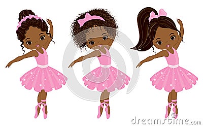 Vector Cute Little African American Ballerinas Vector Illustration