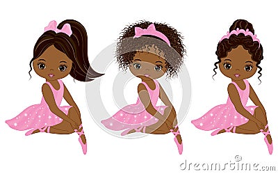 Vector Cute Little African American Ballerinas Vector Illustration