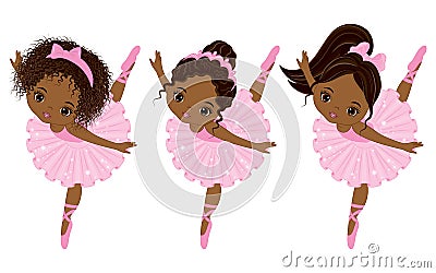 Vector Cute Little African American Ballerinas with Various Hairstyles Vector Illustration