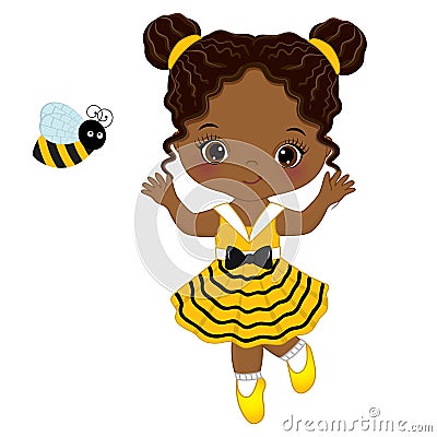 Vector Cute Little African American Girl with Bee Vector Illustration