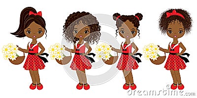 Vector Cute Little African American Girls with Various Hairstyles Vector Illustration