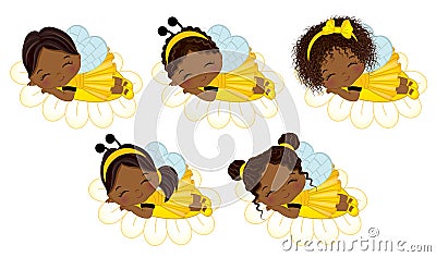 Vector Cute Little African American Girls with Various Hairstyles Vector Illustration