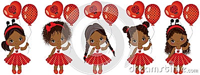 Vector Cute Little African American Girls with Various Hairstyles Vector Illustration