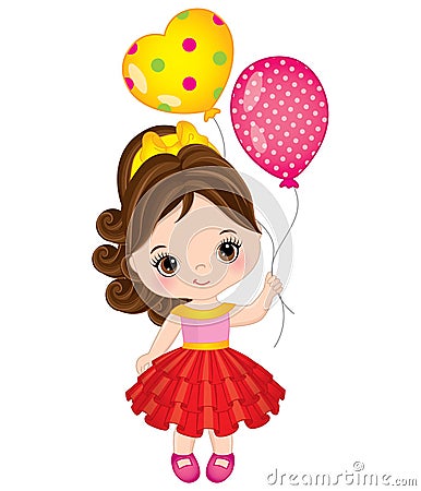 Vector Cute Little Girl with Balloons Vector Illustration