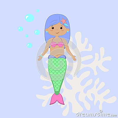 Vector cute little mermaid vector illustration Vector Illustration