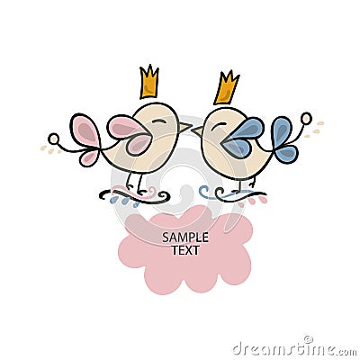 Vector cute loving birds. Cartoon Illustration