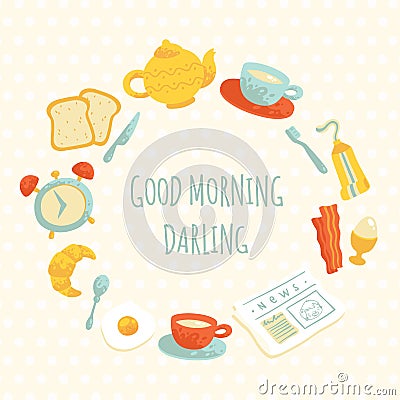 Vector cute morning breakfast frame Vector Illustration