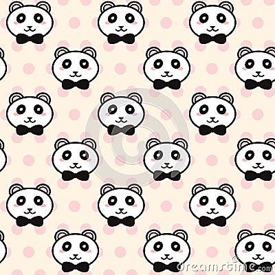 Vector cute pandas with black bows pattern Vector Illustration