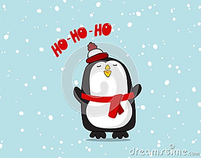 Vector cute Pinguin character. Christmas ho ho ho poster for baby room, greeting card, kids and baby t-shirts and wear Vector Illustration