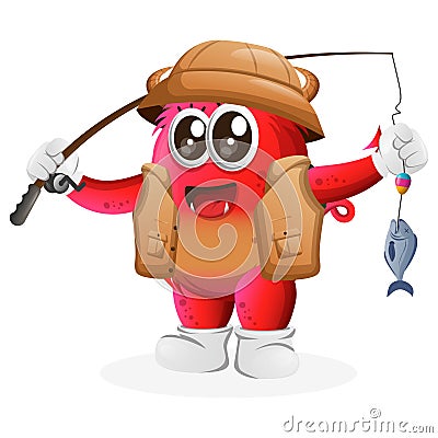 Vector_Cute red monster fishing Vector Illustration