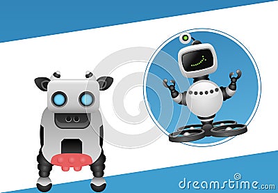 Vector cute robot character with farm technology with drone robot Vector Illustration