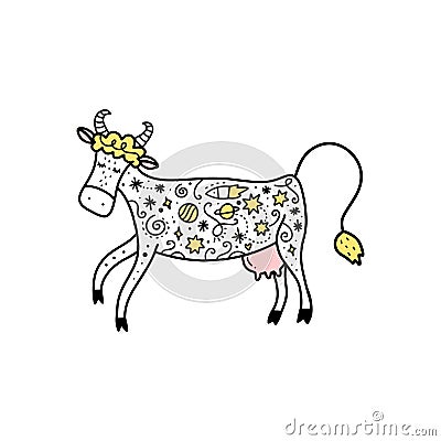 Vector cute running space cow art, cartoon style Cartoon Illustration