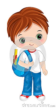 Vector Cute School Boy with Backpack Vector Illustration