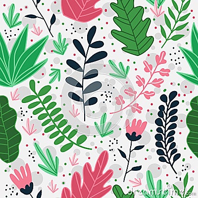 Vector cute seamless pattern with exotic florals Vector Illustration