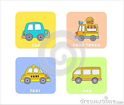 Vector cute set of vehicle, vehicle isolates in cartoon flat style Cartoon Illustration