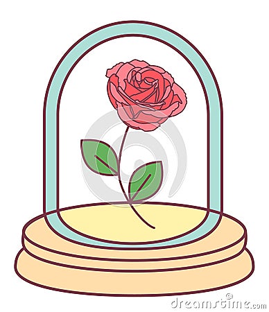 Vector cute single rose under flask glass Vector Illustration