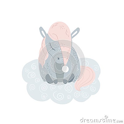 Vector cute unicorn sleeping at cloud in hat Vector Illustration