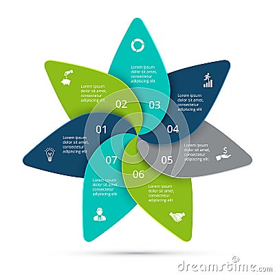 Vector cycle infographic. Business concept with 7 options, parts, steps or processes. Vector Illustration