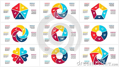 Vector cycle infographic geometric elements. Template for cycle diagram, graph, presentation with 5 options Vector Illustration