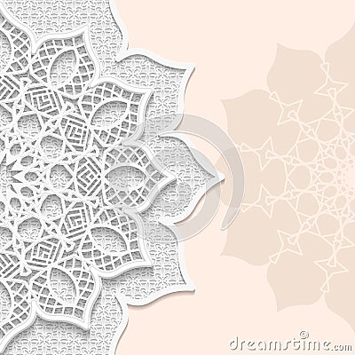 Vector 3D background, festive pattern embossing, alace paper card, arabic decoration Vector Illustration