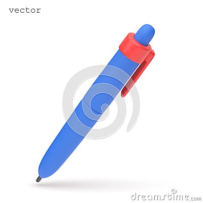 Vector 3D Ballpoint Pen icon. Cute cartoon 3d pen. Realistic 3d blue ballpoint mechanical pen. Vector illustration Vector Illustration