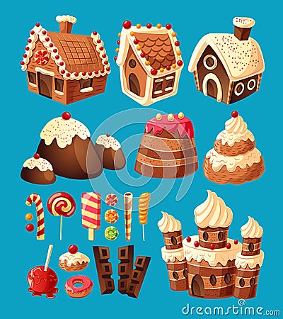 Vector 3D cartoon icons of sweets for game design Vector Illustration