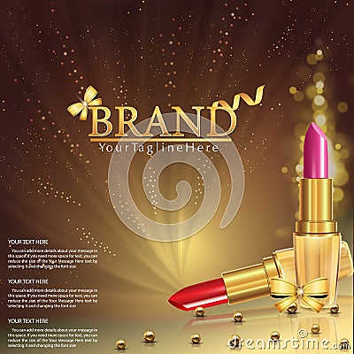 Vector 3D cosmetic illustration for the promotion of lipstick premium product. Vector Illustration