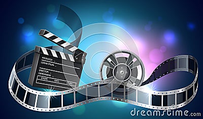 Vector 3d film reel or bobbin with filmstripe Vector Illustration