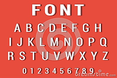 Vector of 3d Font and alphabet. Alphabet and numbers on red background Vector Illustration