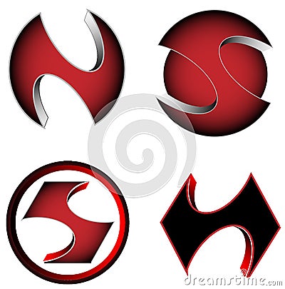 Vector 3D gaming business related logotype icons, red and black colors Vector Illustration