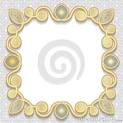 Vector 3D gold frame, festive pattern embossing Vector Illustration