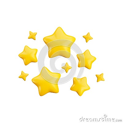 Vector 3d gold sparkling star composition on white background. Cute realistic cartoon 3d starry concept, yellow glossy Vector Illustration