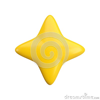 Vector 3d gold star sparkling icon on white background. Cute realistic cartoon 3d render, glossy yellow four pointed Vector Illustration