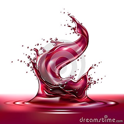 Vector 3d grape juice , red wine splash liquid Vector Illustration