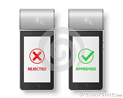 Vector 3d Gray NFC Payment Machine with Approved and Rejected Status Isolated. Wi-fi, Wireless Payment. POS Terminal, Machine Vector Illustration