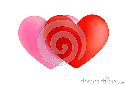 Vector 3D heart isolated on white. Valentine`s day red heart and pink heart. Beautiful heart illustration Vector Illustration