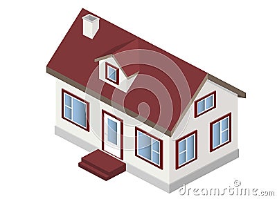 Vector. 3d house with gable roof and dormer window. Vector Illustration