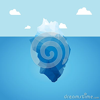 Vector 3d iceberg illustration concept. Success, clean blue cold sea or ocean concept. Vector Illustration