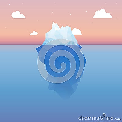 Vector 3d iceberg illustration concept. Success, clean blue cold sea or ocean concept. Vector Illustration