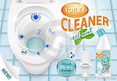 Cool mint toilet cleaner ad vector 3d illustration Vector Illustration