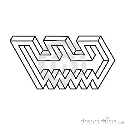 Vector 3D impossible shape, unreal object. Sacred geometry figure. Optical illusion. Vector illustration. Vector Illustration