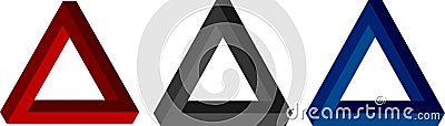 Vector 3d impossible triangles set. Outline geometric collection of impossible objects. Vector Illustration