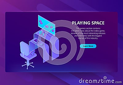 Vector 3d isometric gaming site, entertainment news Vector Illustration