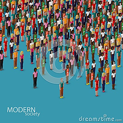 Vector 3d isometric illustration of society with a crowd of men and women. population. urban lifestyle concept Vector Illustration