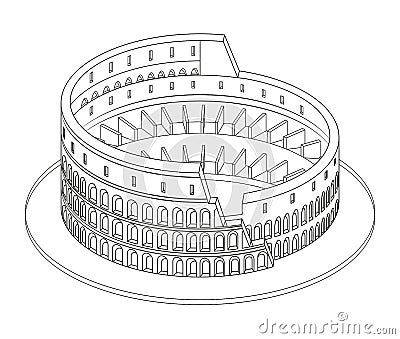 Vector 3d isometric line art style illustration of Colosseum Coliseum in Rome, Italy Vector Illustration