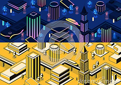 Vector 3d isometric modern cities - different types Vector Illustration