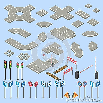 Vector 3d isometric road signs, elements collection Vector Illustration