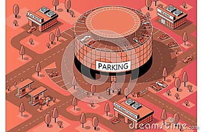 Vector 3d isometric territory with multi-storey parking Vector Illustration