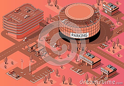 Vector 3d isometric territory with multi-storey parking Vector Illustration