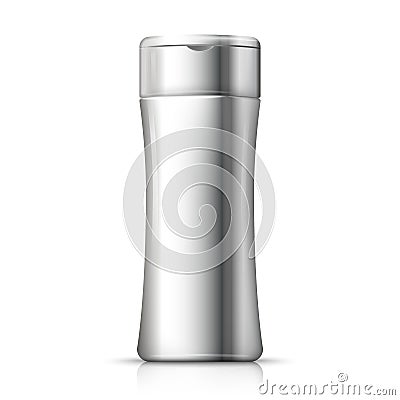 Vector 3d realistic aluminum shampoo bottle. Vector Illustration